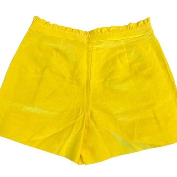 J. Crew NWT Bright Yellow Ruffled Linen Shorts Size 2 - Picture 2 of 3